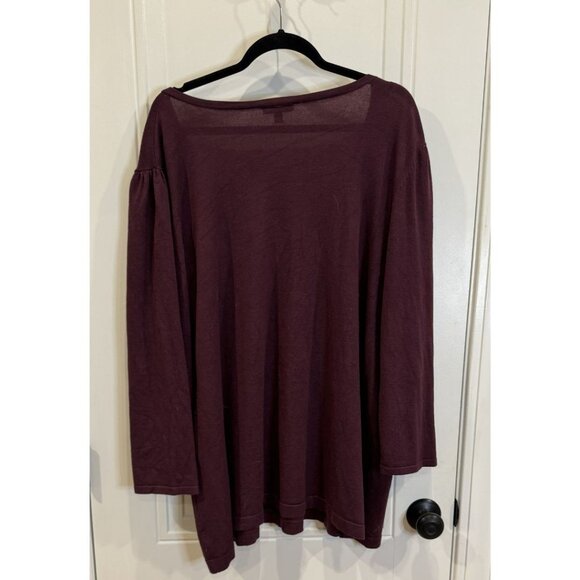 Lane Bryant 24/28 Burgundy V-Neck Long Sleeve Top EUC Basic Stretchy Workwear - Picture 2 of 5